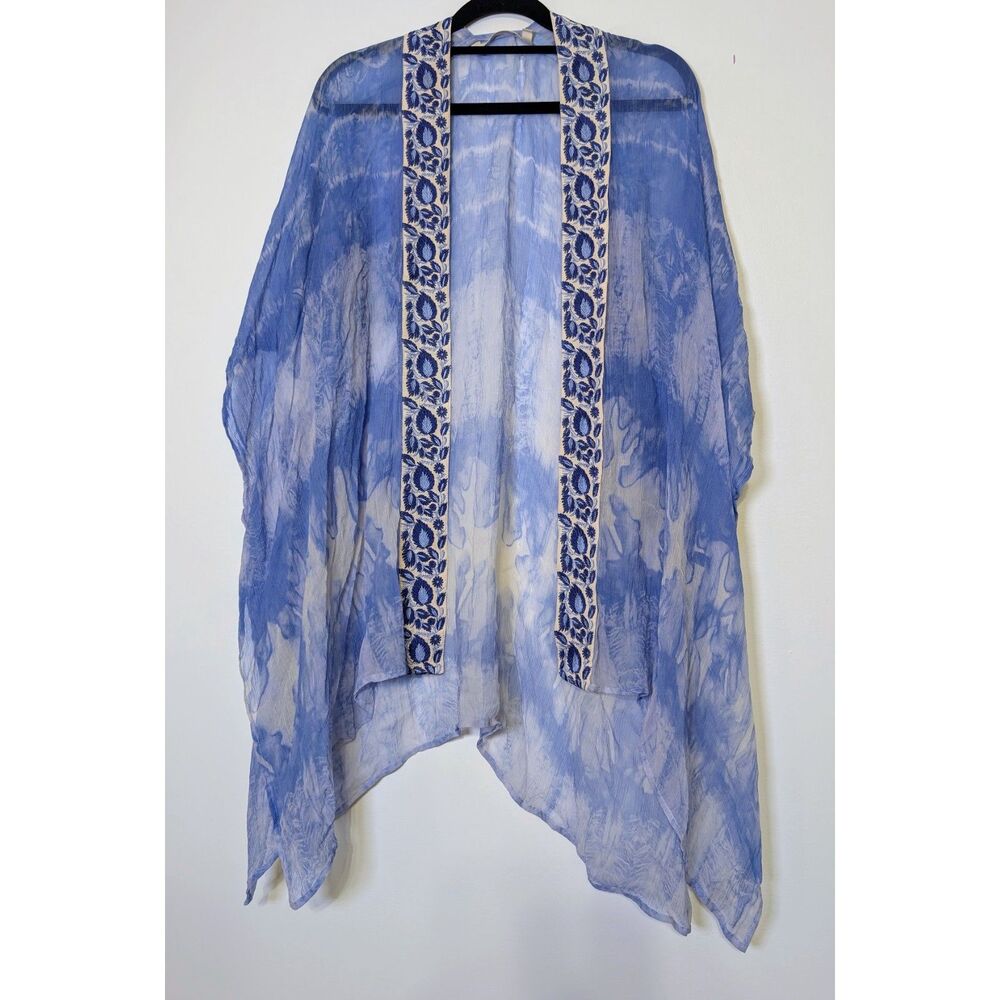 Soft Surroundings Blue Tie Dye Kimono Duster Boho Lightweight L/XL - Picture 2 of 6